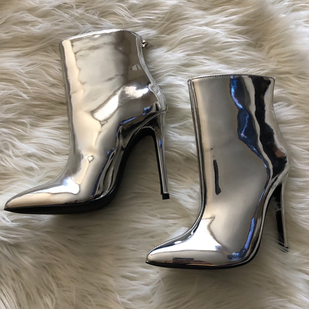Silver mirror stiletto bootie